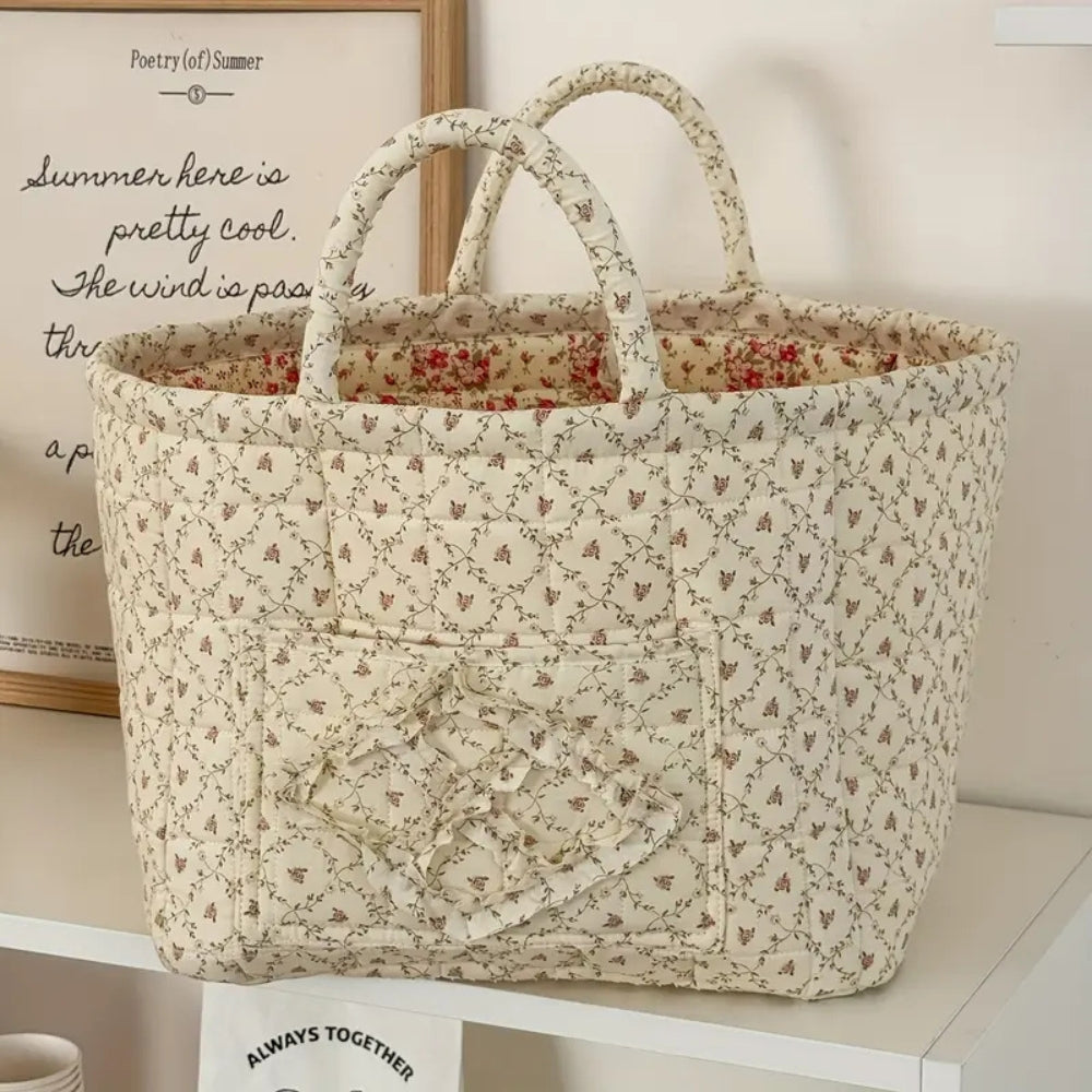 Floral Quilted Microfiber Storage Basket