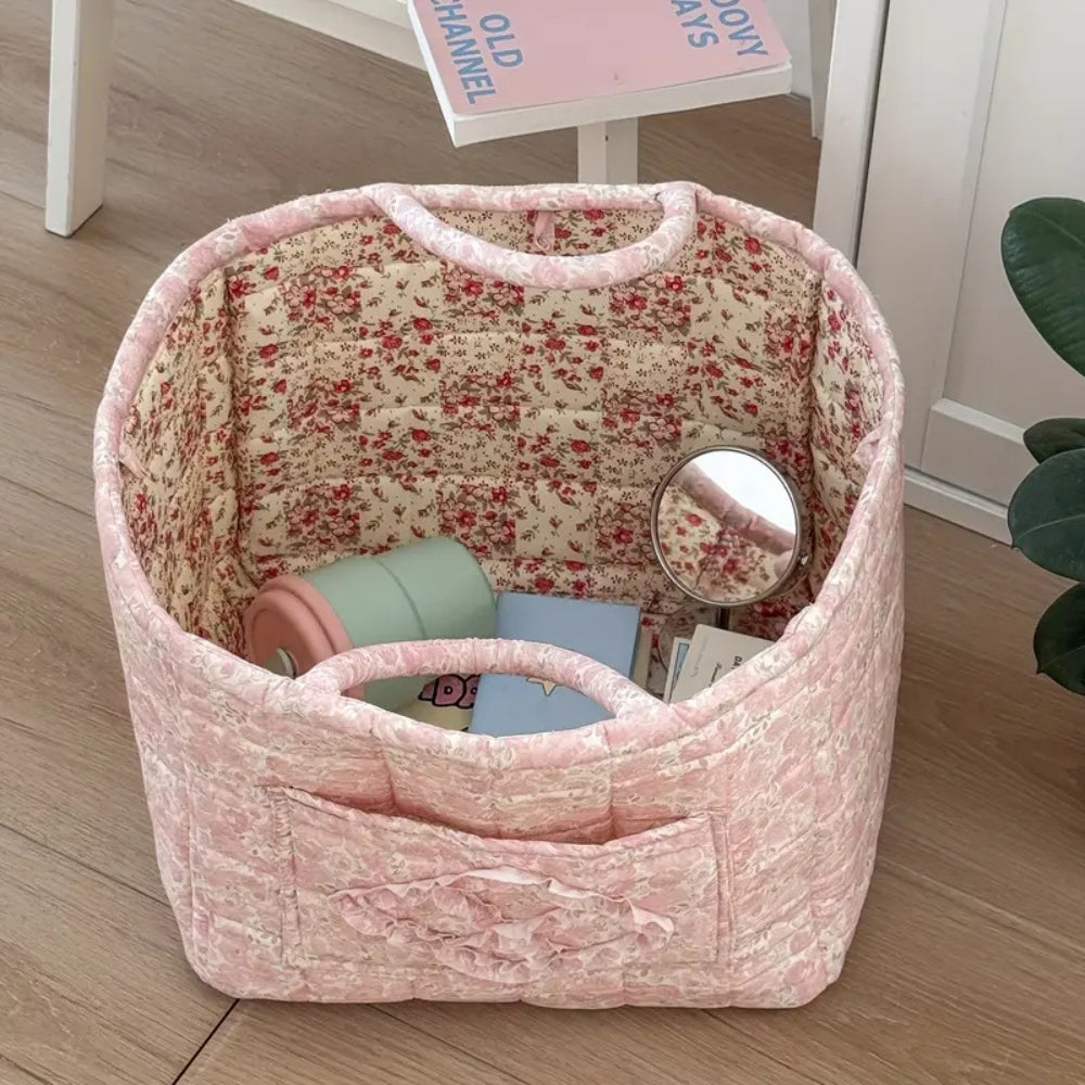Floral Quilted Microfiber Storage Basket