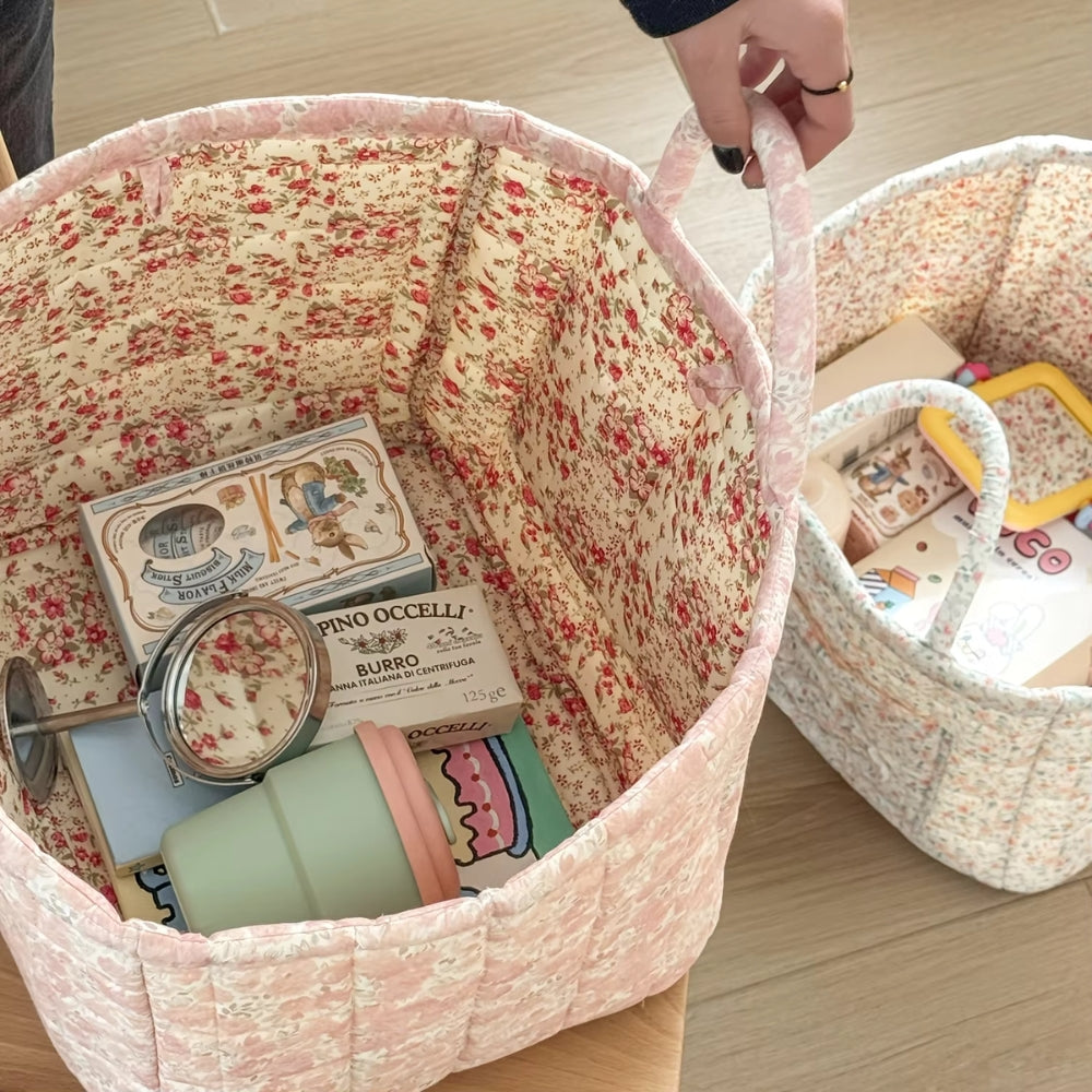 Floral Quilted Microfiber Storage Basket