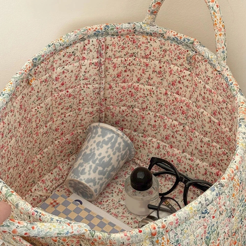 Floral Quilted Microfiber Storage Basket