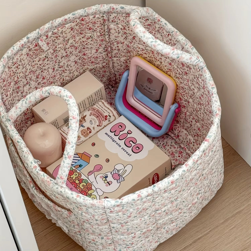 Floral Quilted Microfiber Storage Basket