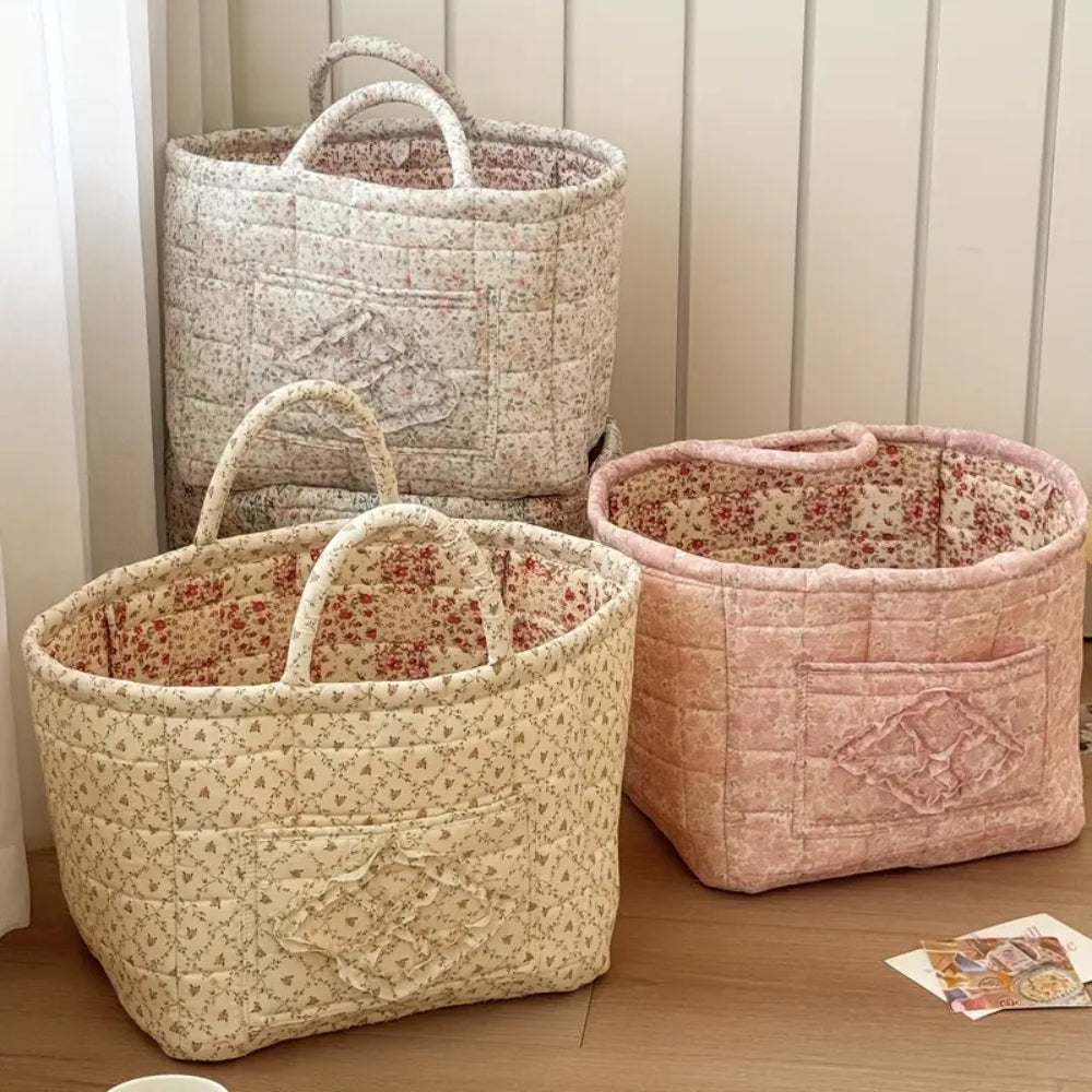 Floral Quilted Microfiber Storage Basket