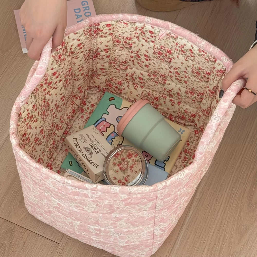 Floral Quilted Microfiber Storage Basket