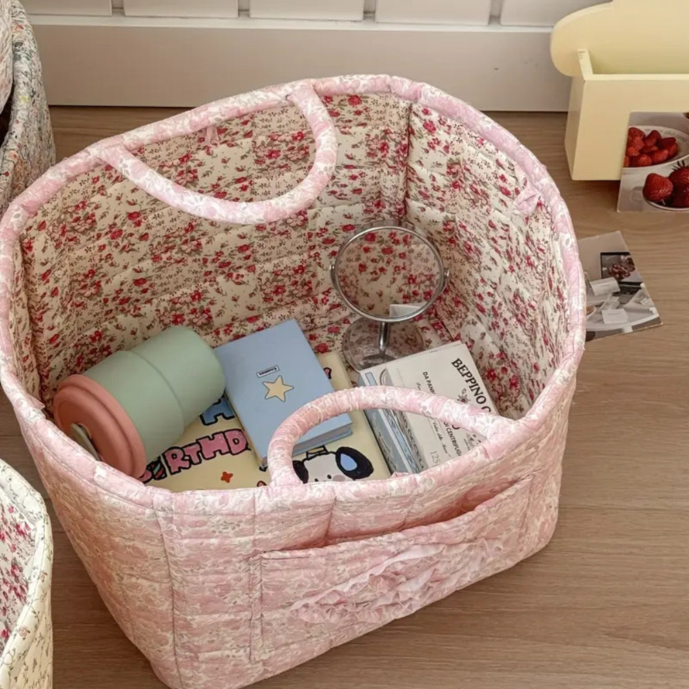 Floral Quilted Microfiber Storage Basket