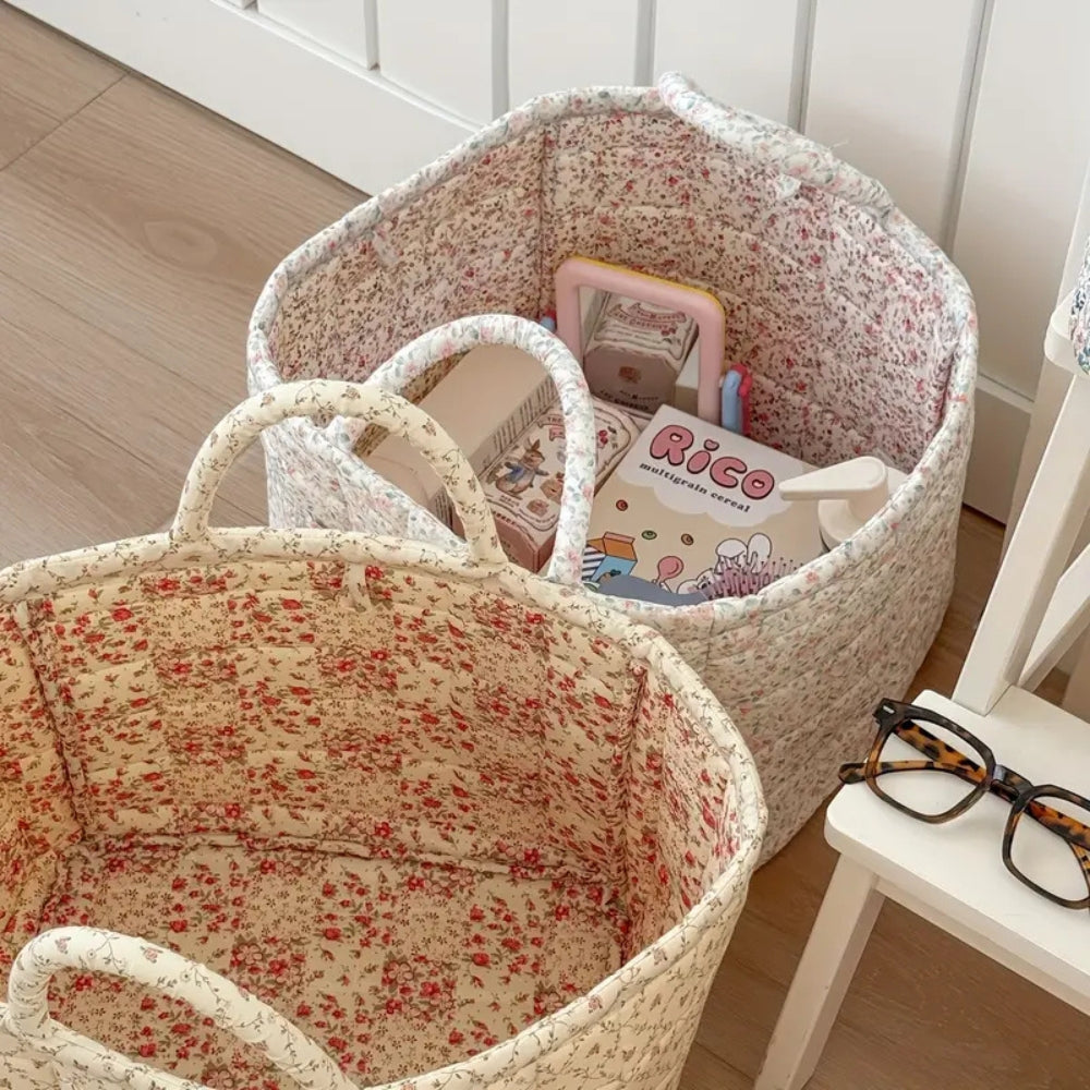 Floral Quilted Microfiber Storage Basket