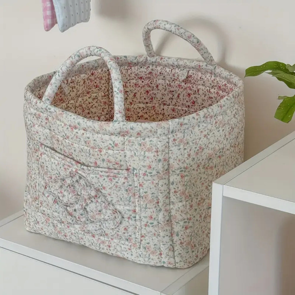Floral Quilted Microfiber Storage Basket