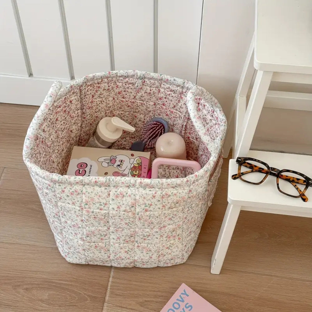 Floral Quilted Microfiber Storage Basket