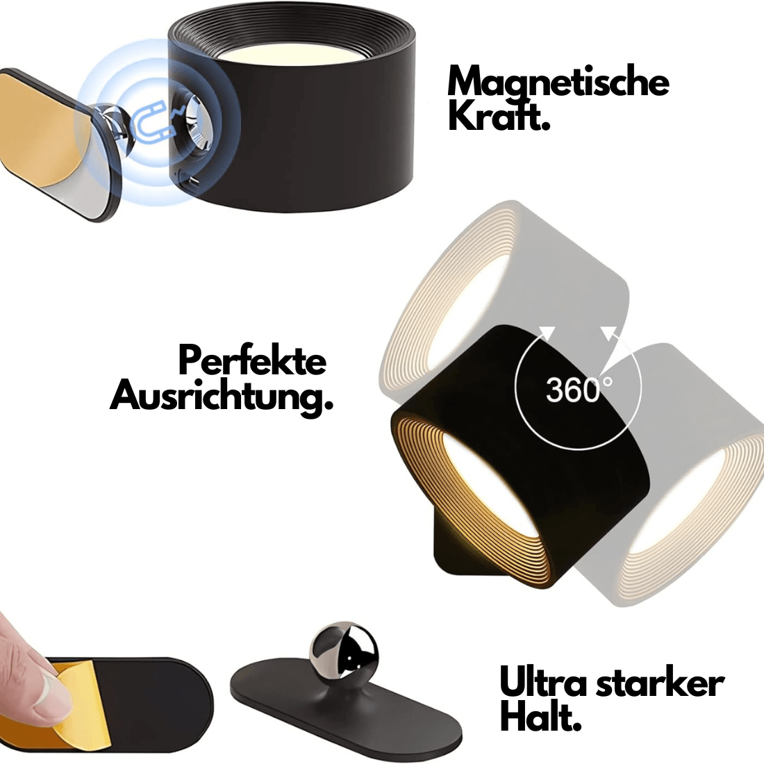360° Adjustable Wireless Rechargeable Wall Light with USB Charging
