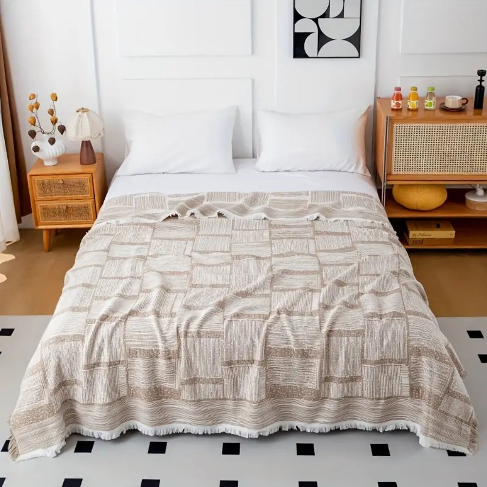 Geometric Cotton Blanket in Mixed Tones