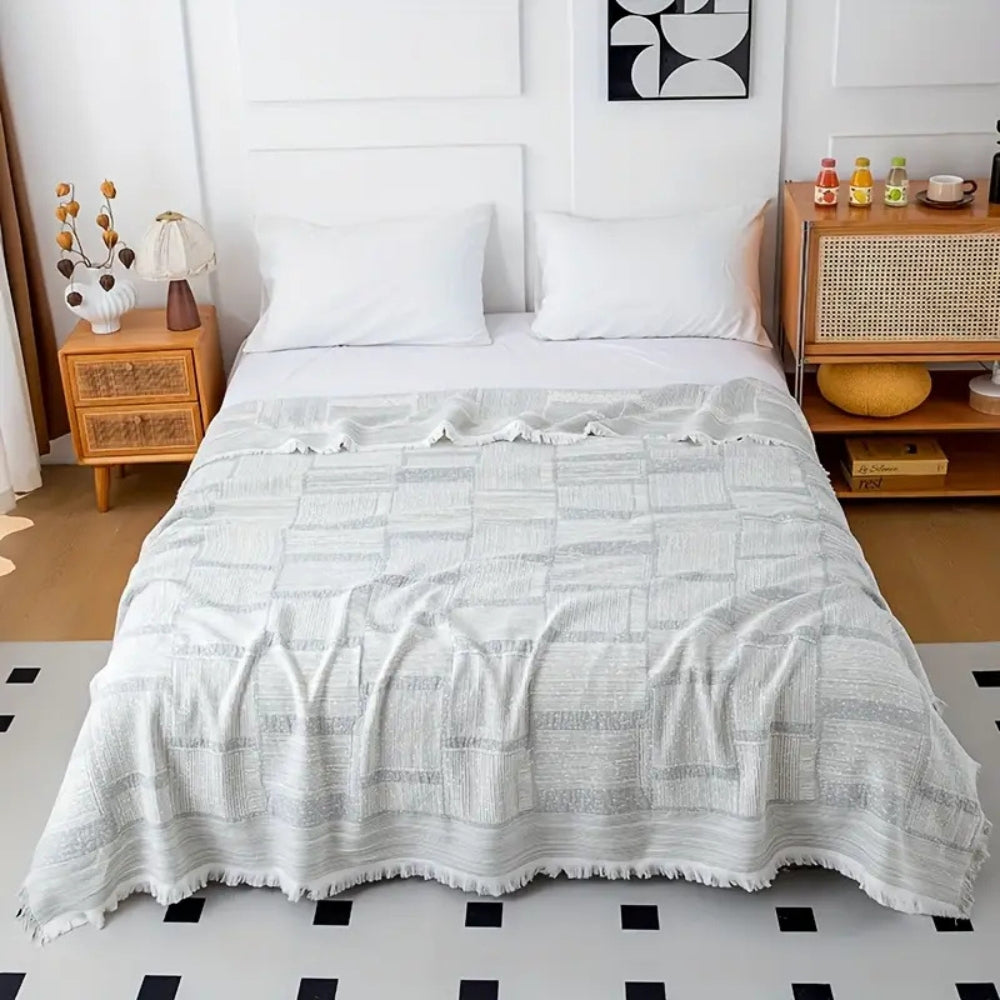Geometric Cotton Blanket in Mixed Tones