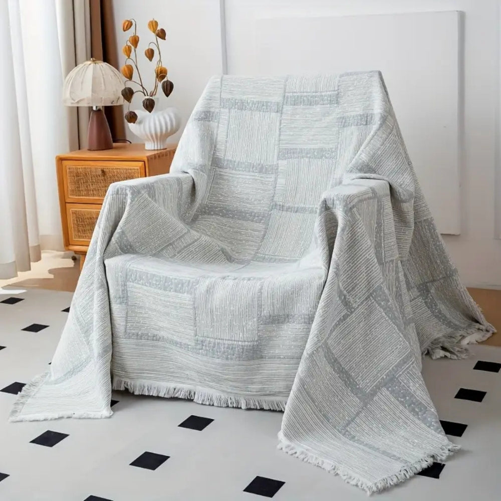 Geometric Cotton Blanket in Mixed Tones