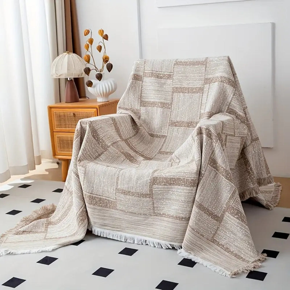 Geometric Cotton Blanket in Mixed Tones