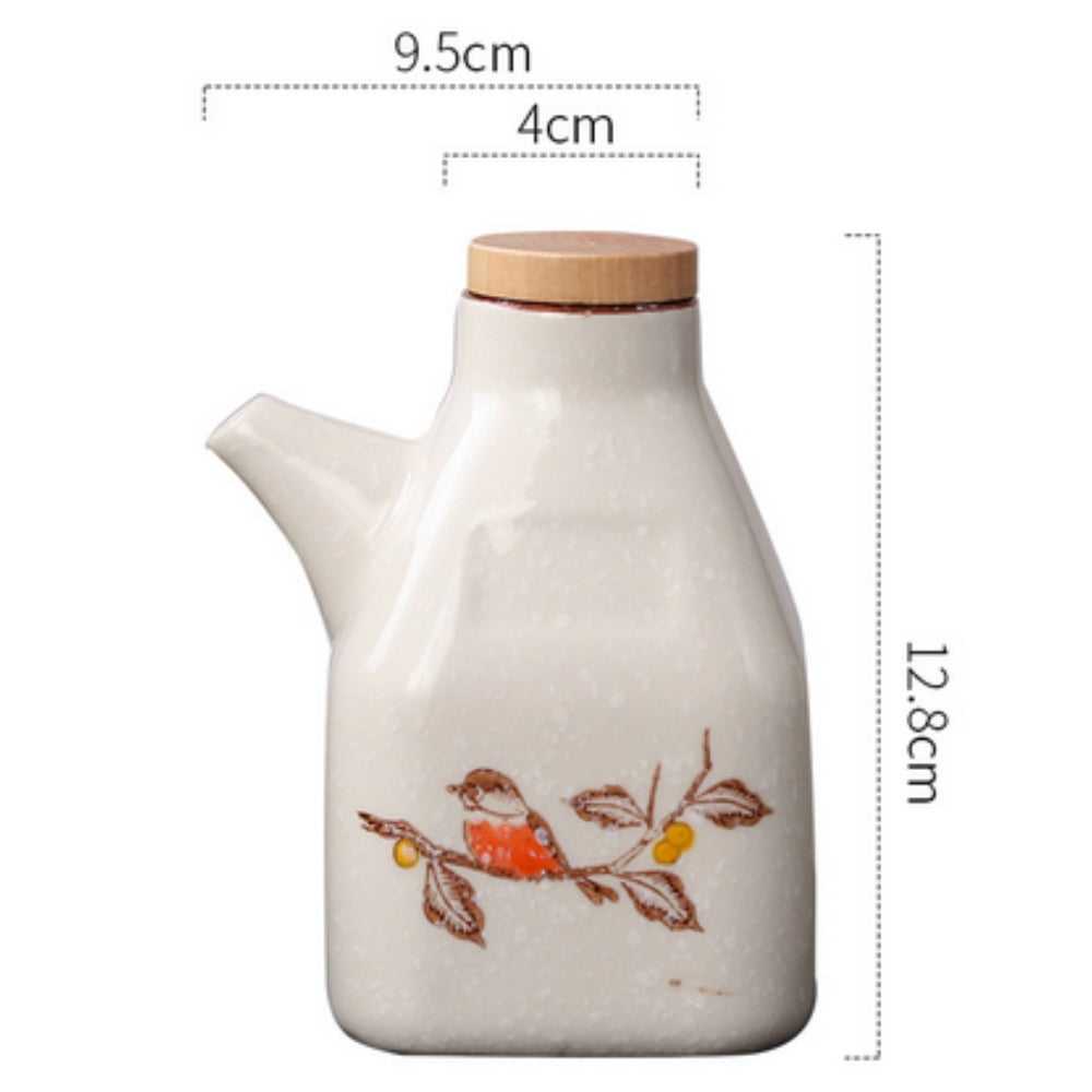 Hand-Painted Ceramic Oil and Sauce Dispenser with Wooden Lid