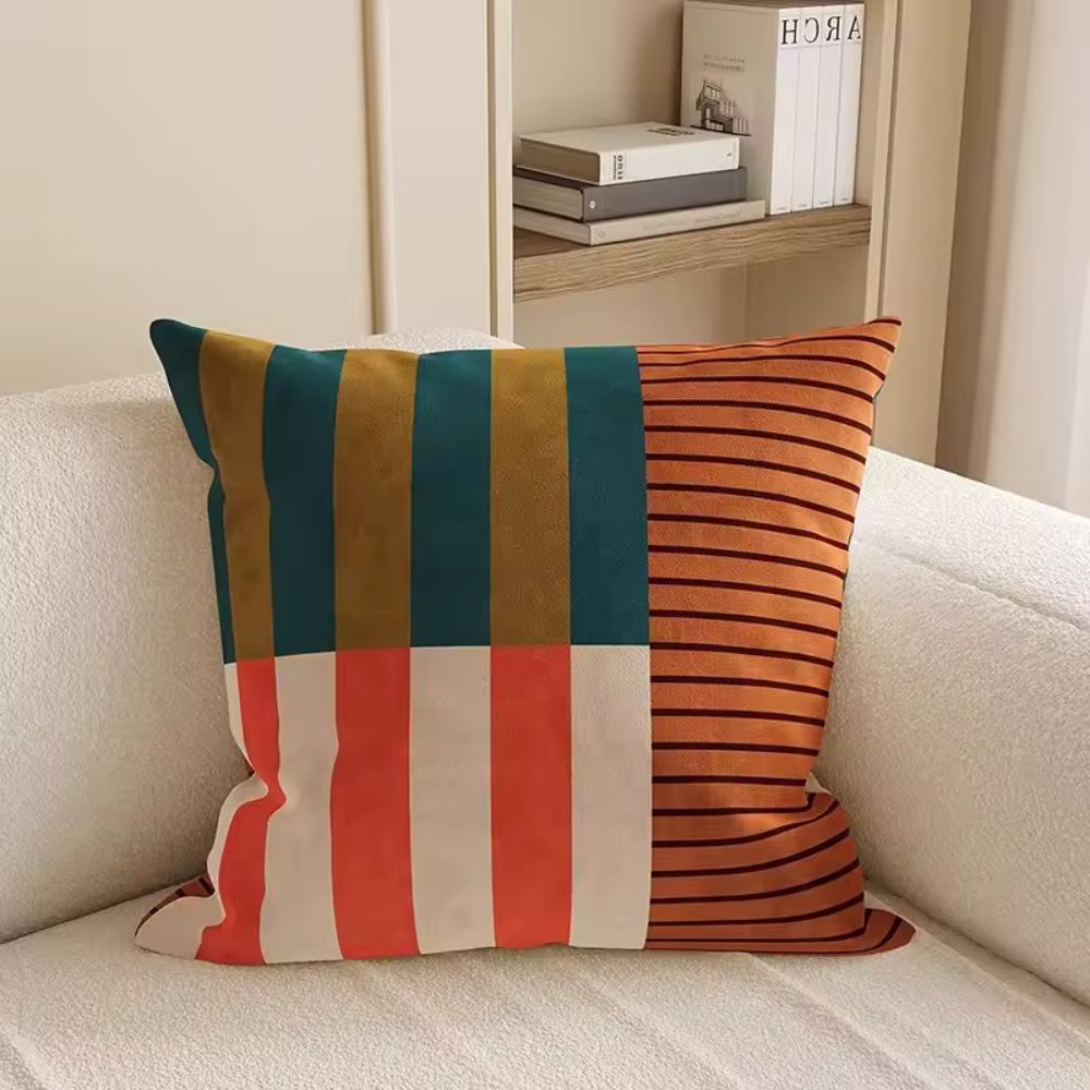 Striped Microfiber Cushion Cover with Invisible Zipper