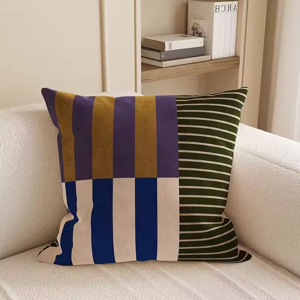 Striped Microfiber Cushion Cover with Invisible Zipper