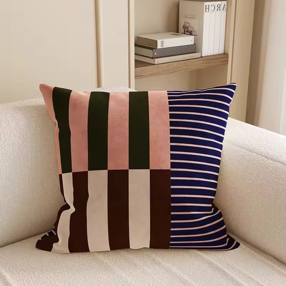 Striped Microfiber Cushion Cover with Invisible Zipper