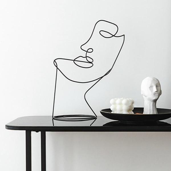 Modern Abstract Iron Face Sculpture for Home Decor