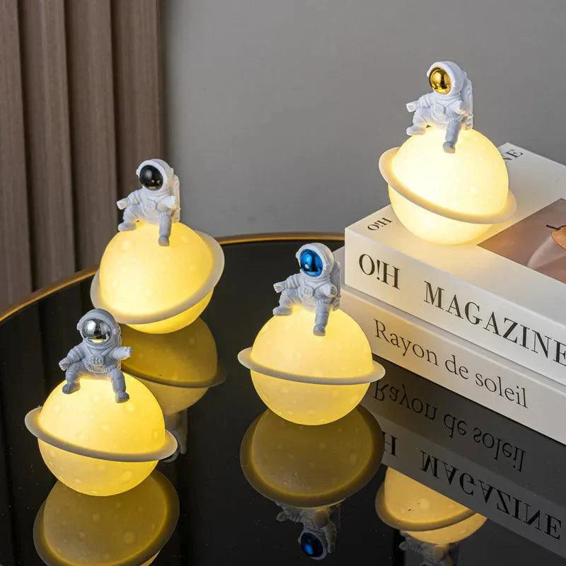 Astronaut Sculpture with Planet Night Light - Eco-Friendly PVC & ABS