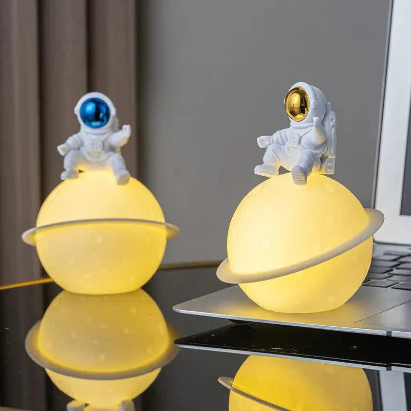 Astronaut Sculpture with Planet Night Light - Eco-Friendly PVC & ABS