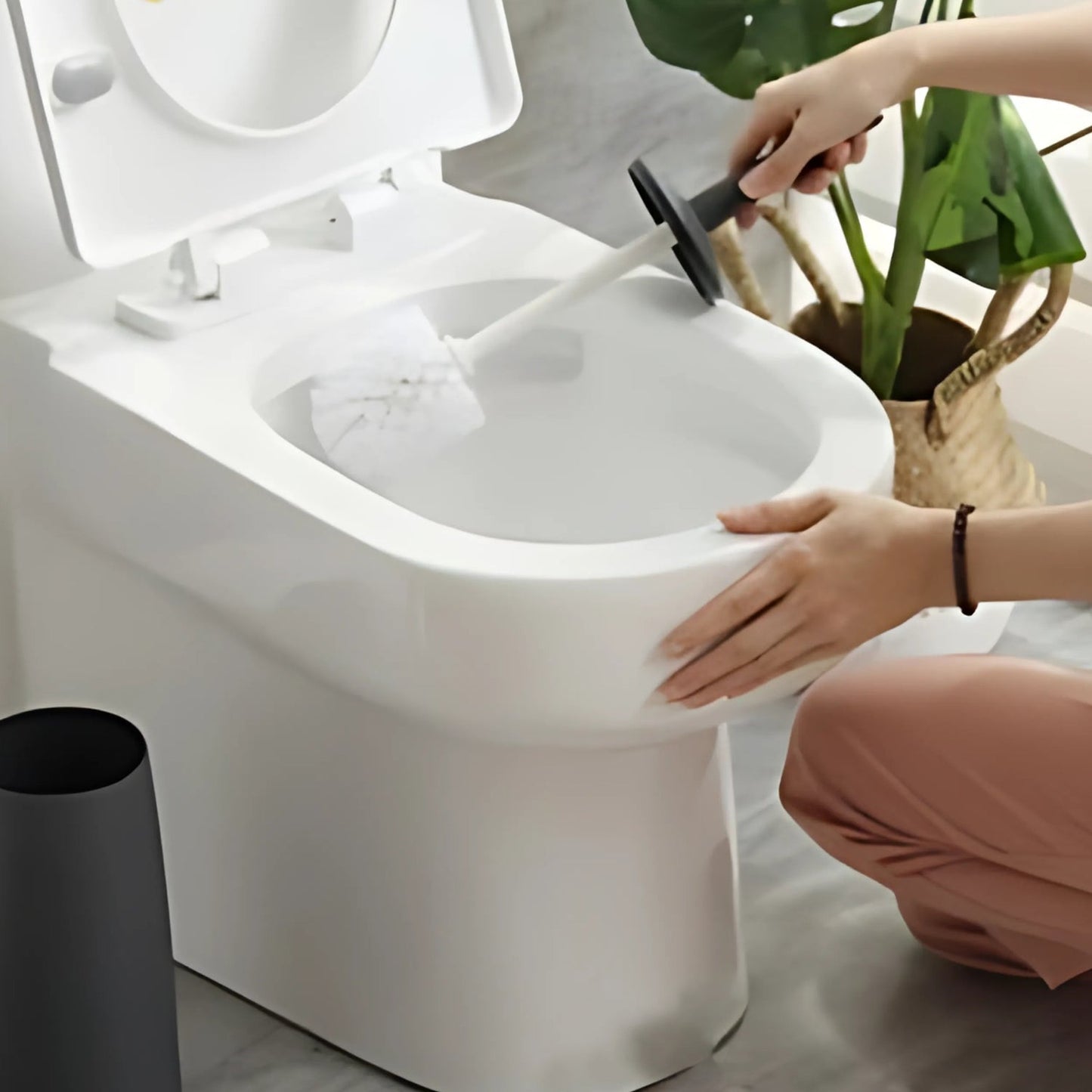 Modern Toilet Brush with Hidden Holder and Long Handle