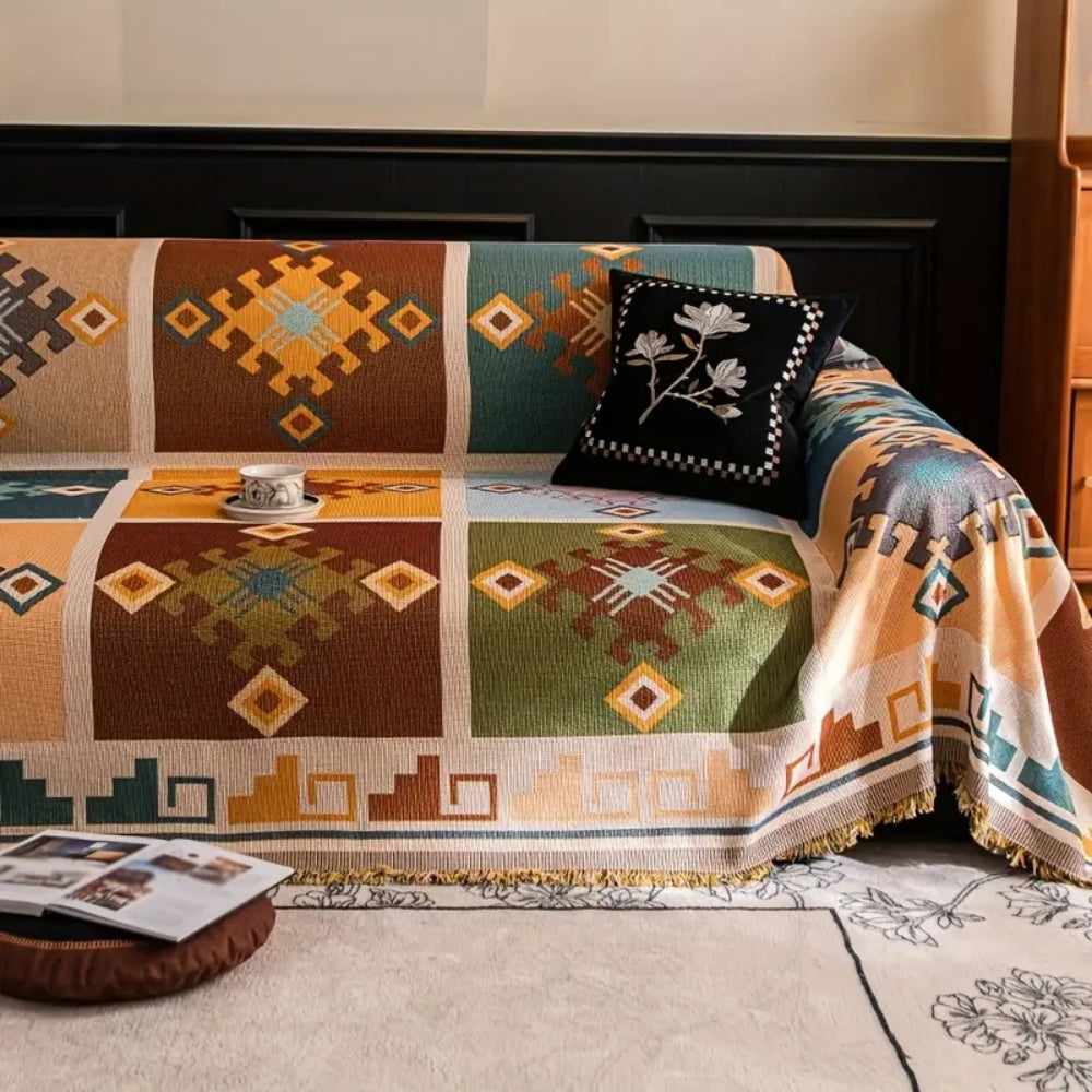 Geometric Tribal Sofa Cover in Vibrant Colors