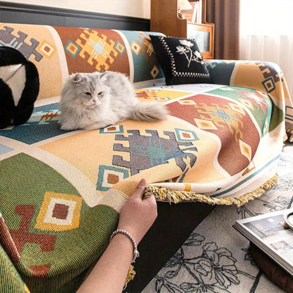 Geometric Tribal Sofa Cover in Vibrant Colors