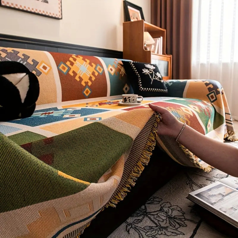 Geometric Tribal Sofa Cover in Vibrant Colors