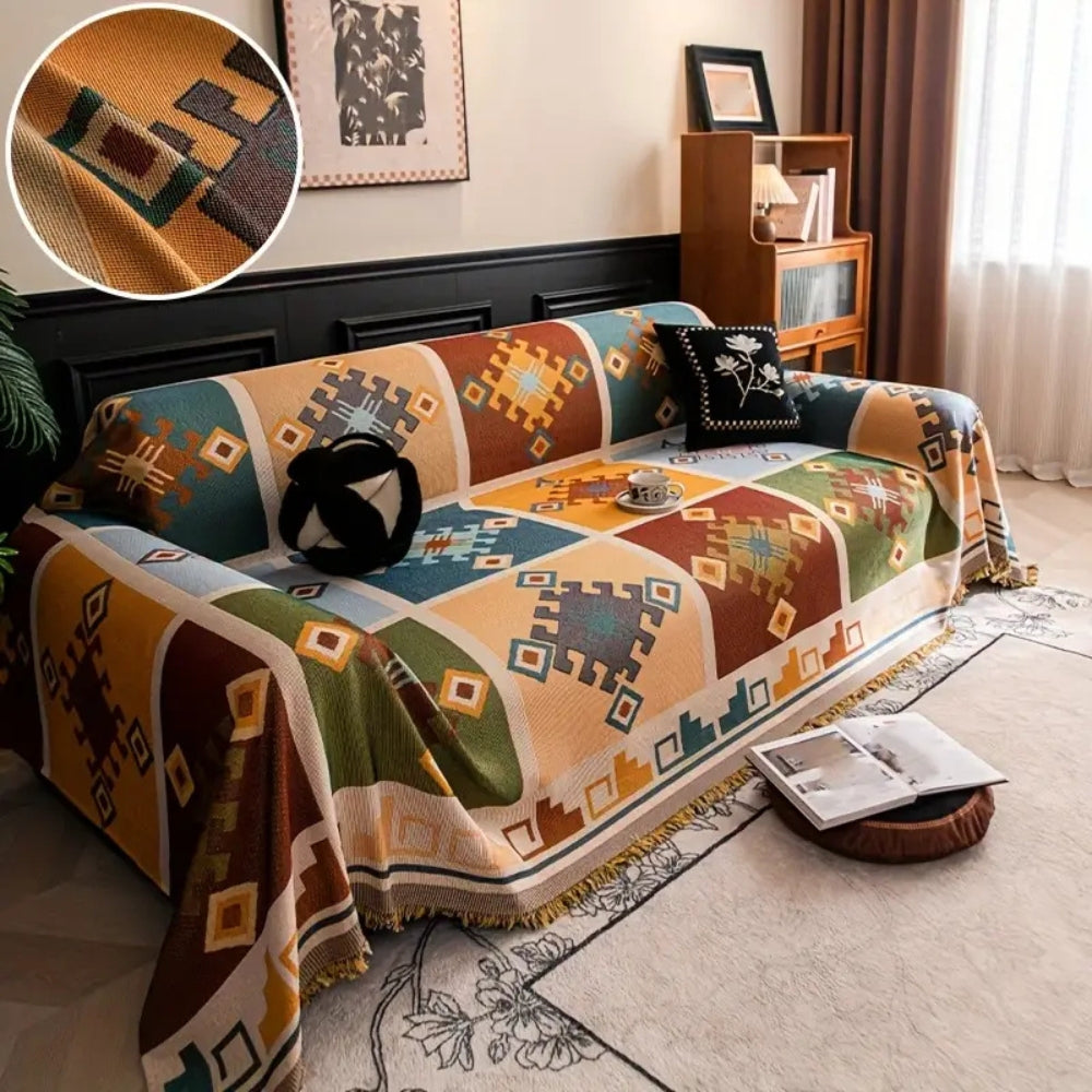 Geometric Tribal Sofa Cover in Vibrant Colors