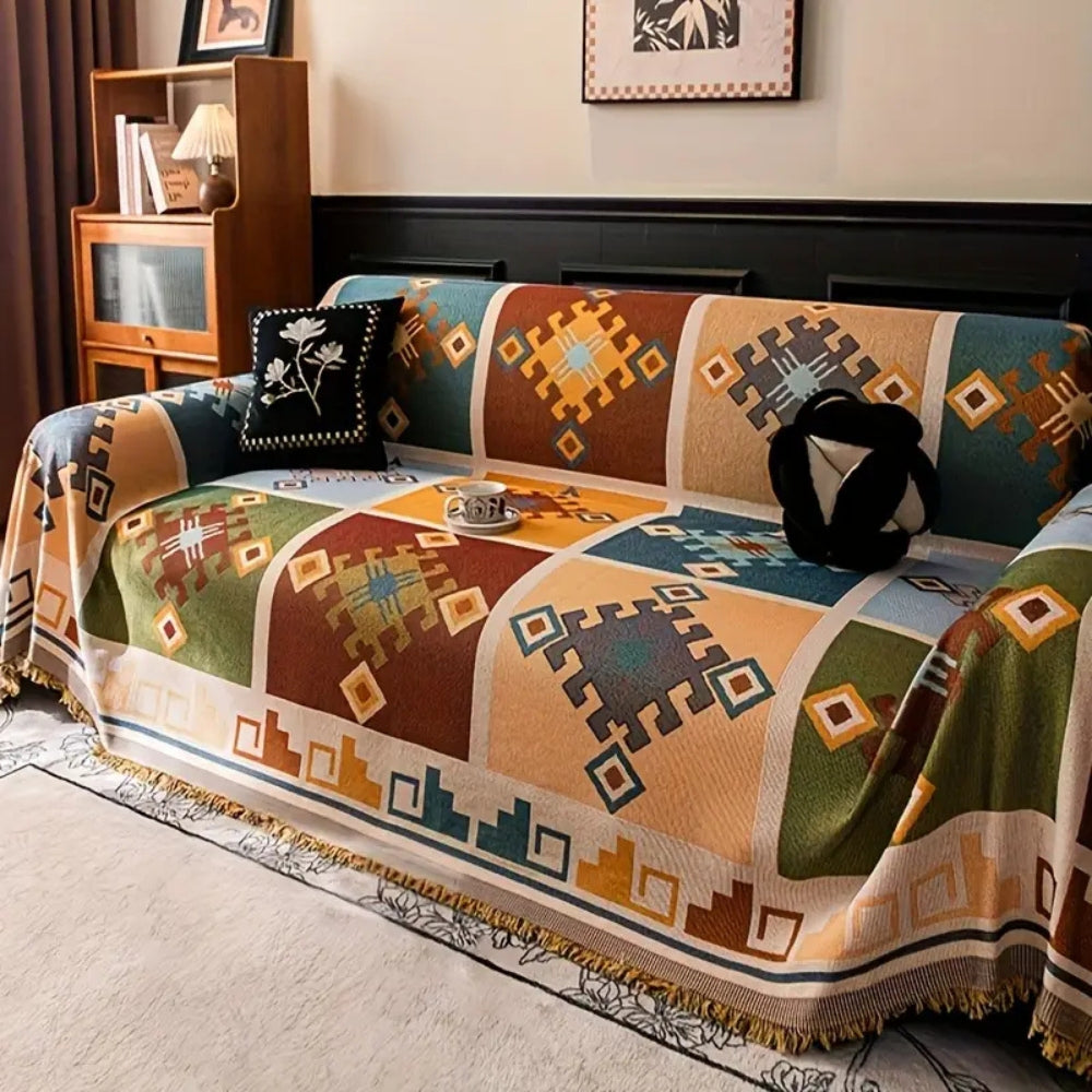 Modern Geometric Tribal Sofa Cover in Vibrant Colors