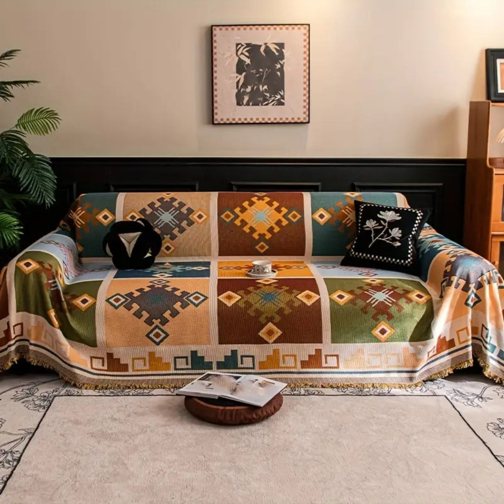 Modern Geometric Tribal Sofa Cover in Vibrant Colors