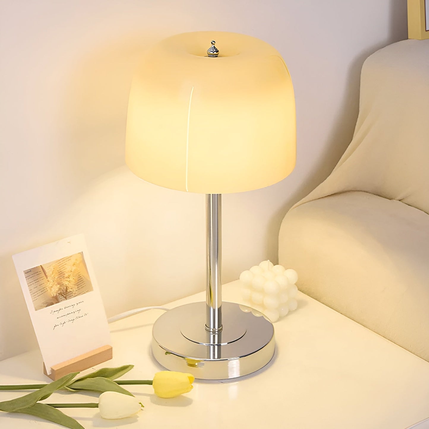 Modern LED Table Lamp with Transparent Glass Shade - Energy Efficient and Stylish