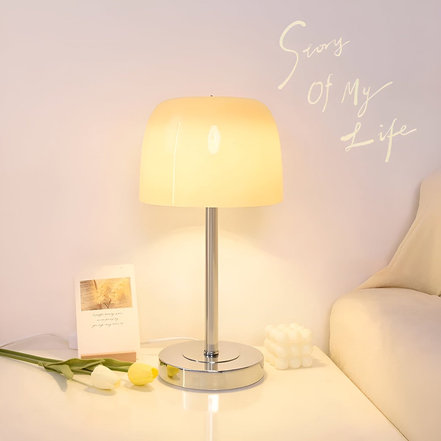 Modern LED Table Lamp with Transparent Glass Shade - Energy Efficient and Stylish