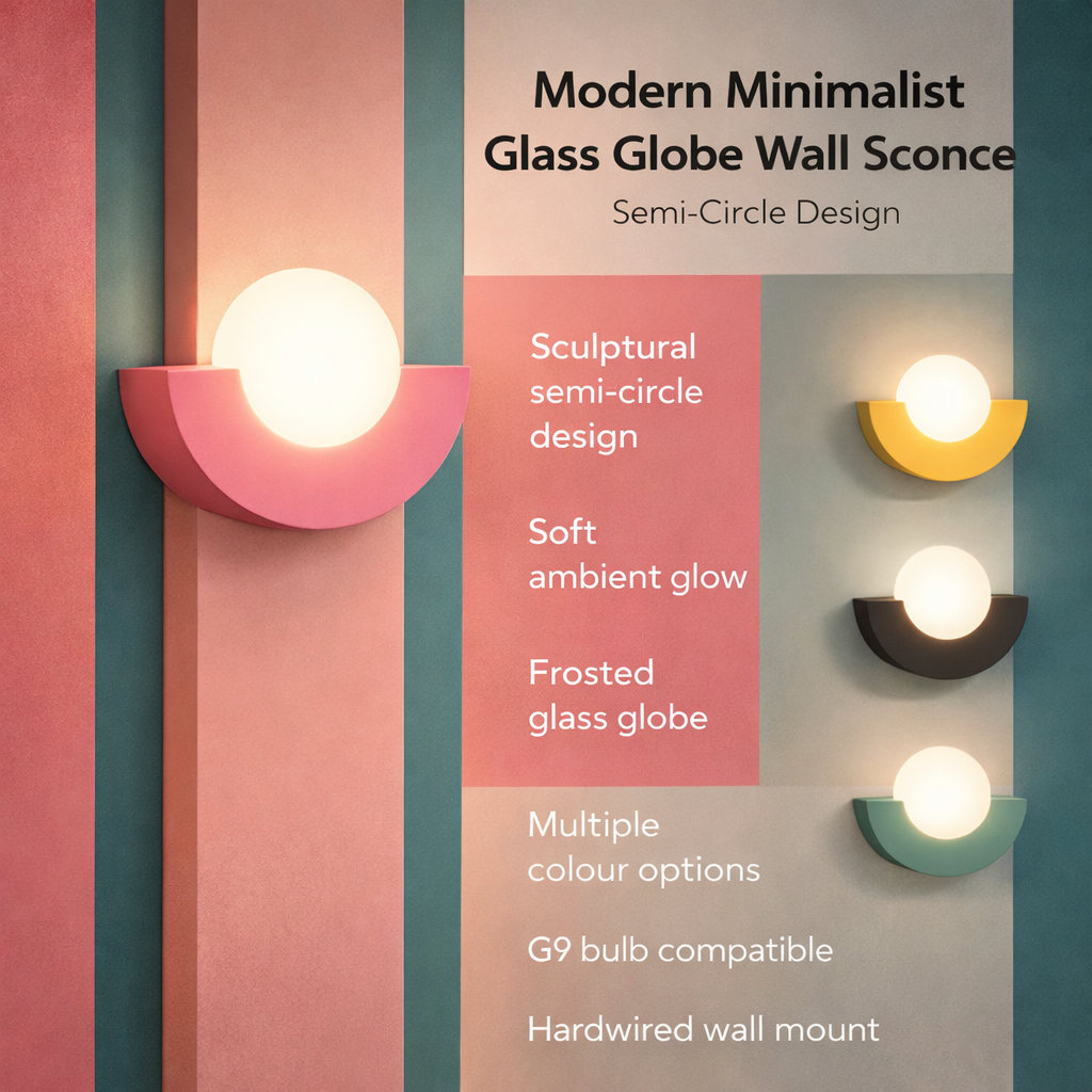 Modern Minimalist Glass Globe Wall Sconce with Semi-Circle Base