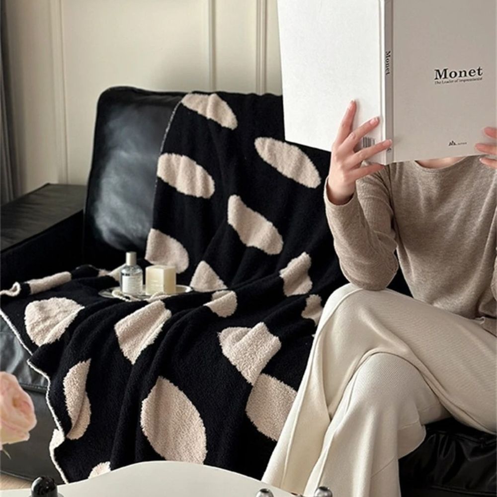 Reversible Black and White Polka Dot Fleece Blanket