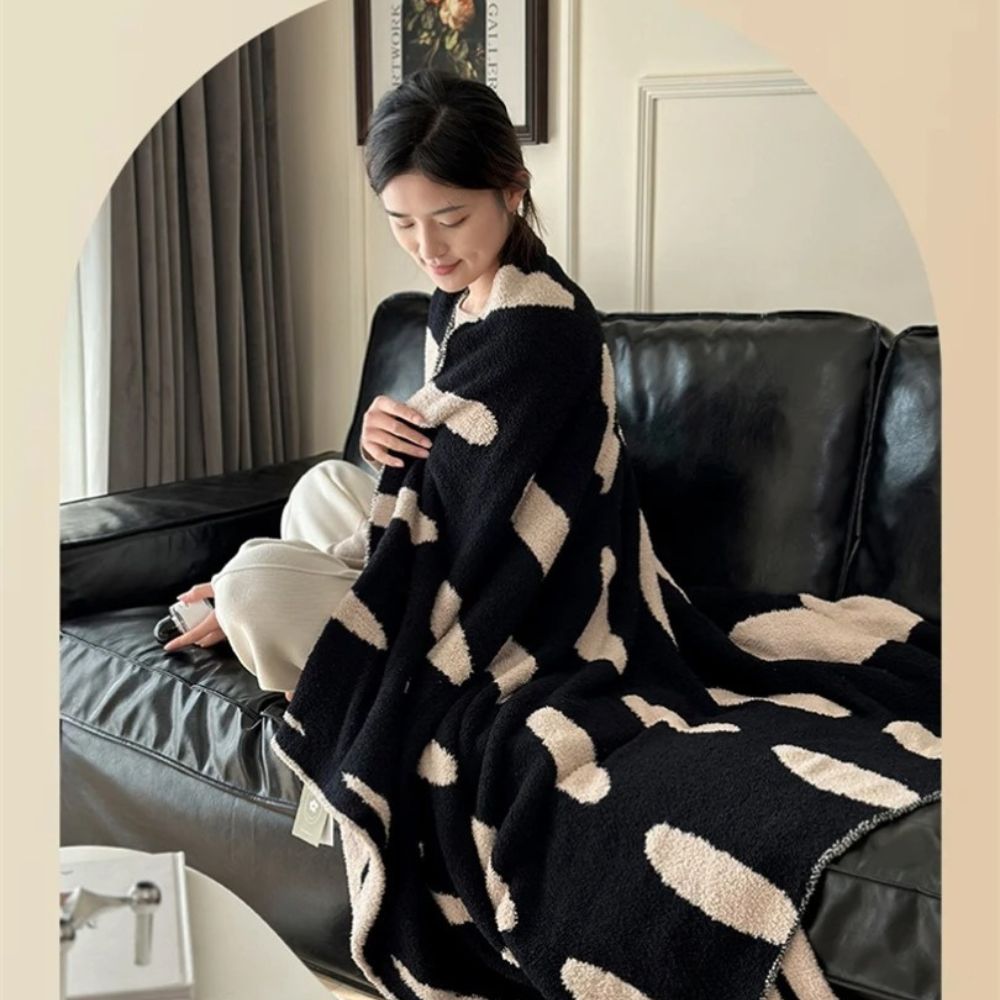 Reversible Black and White Polka Dot Fleece Blanket