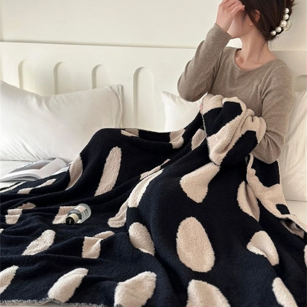 Reversible Black and White Polka Dot Fleece Blanket