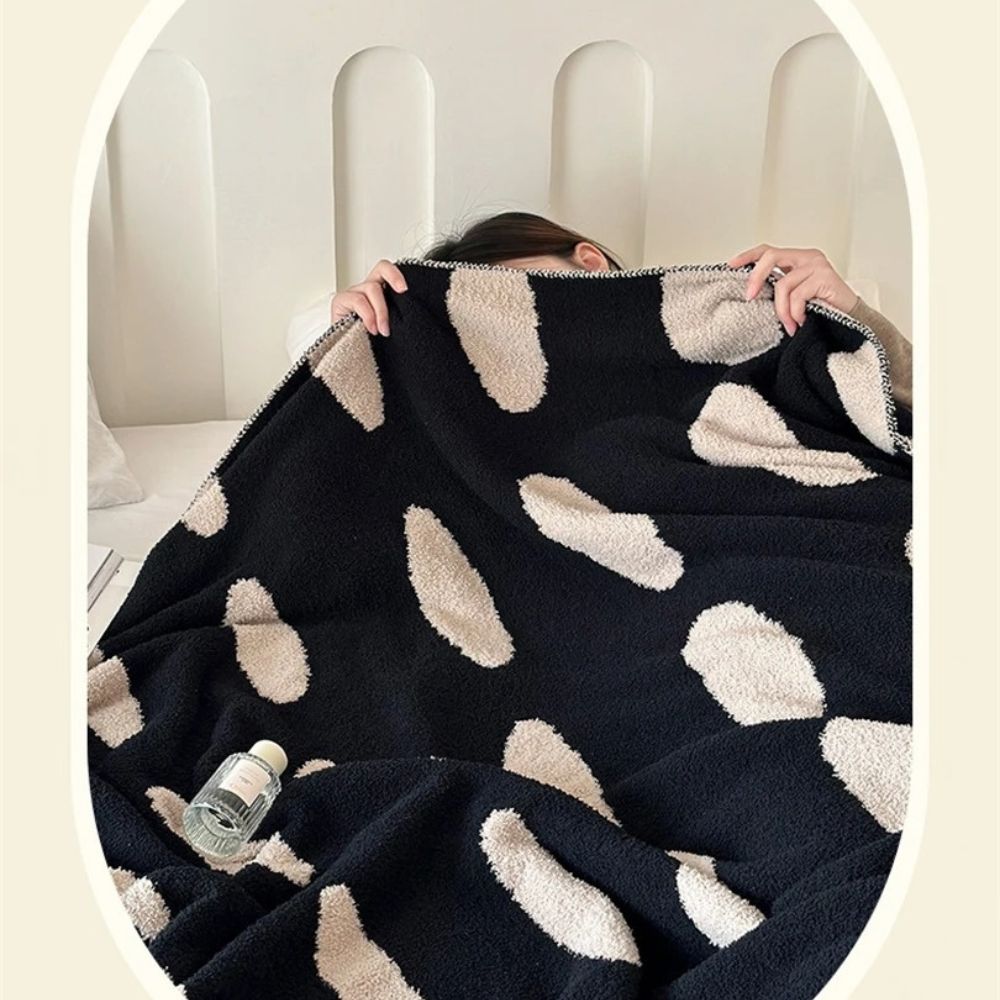 Reversible Black and White Polka Dot Fleece Blanket