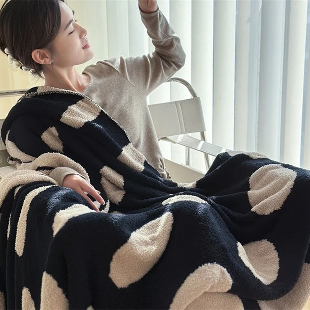 Reversible Black and White Polka Dot Fleece Blanket