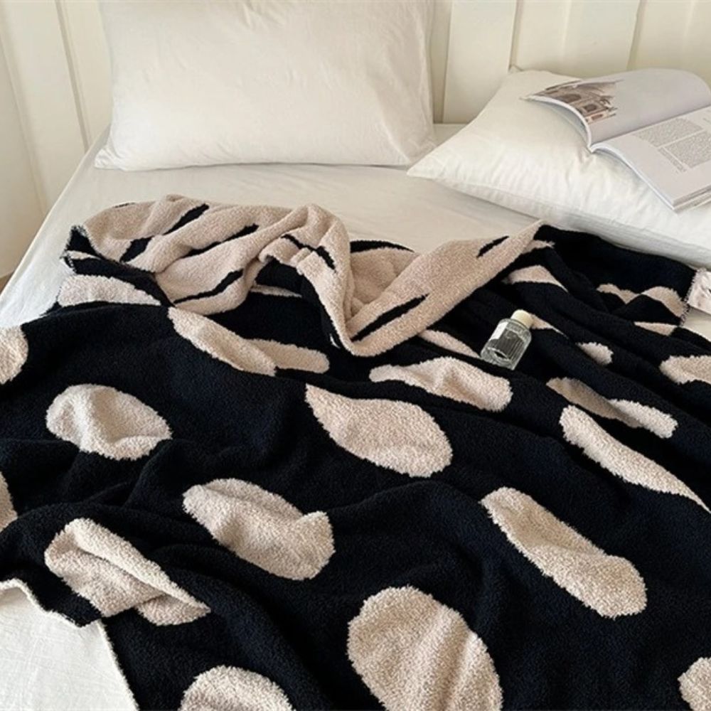 Reversible Black and White Polka Dot Fleece Blanket