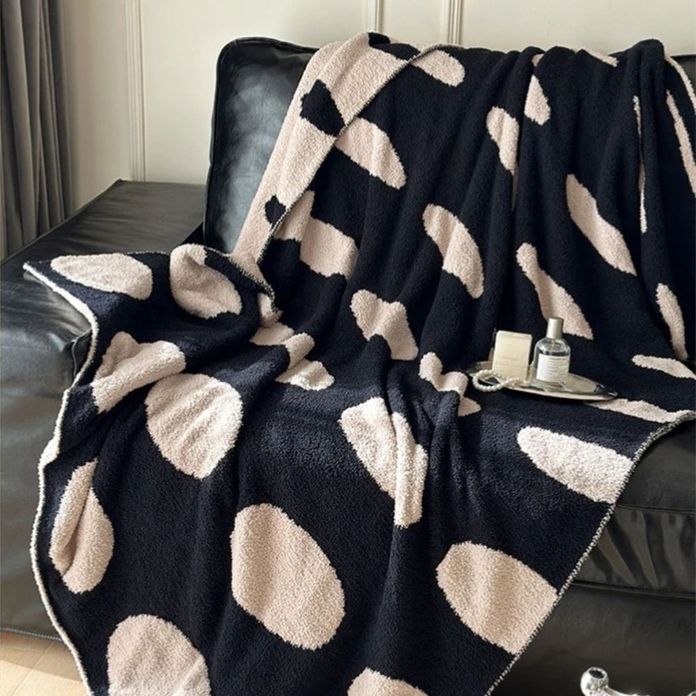 Reversible Black and White Polka Dot Fleece Blanket