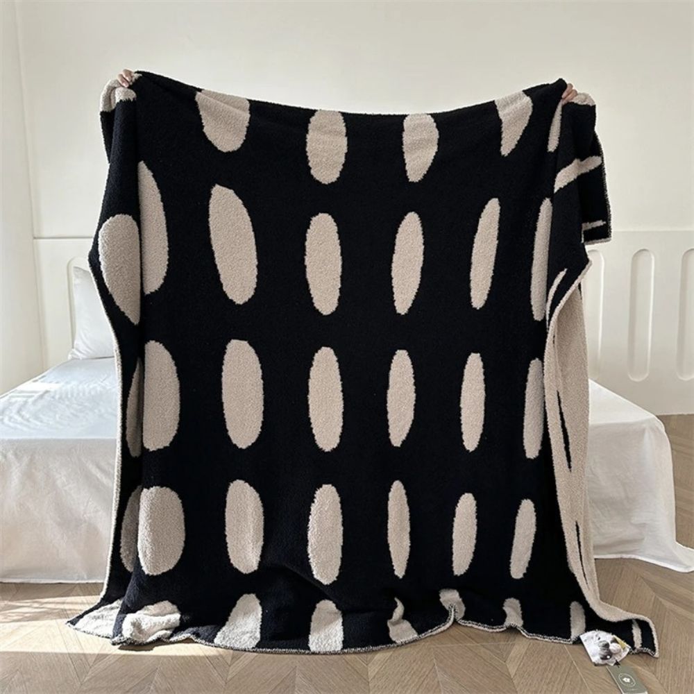 Reversible Black and White Polka Dot Fleece Blanket