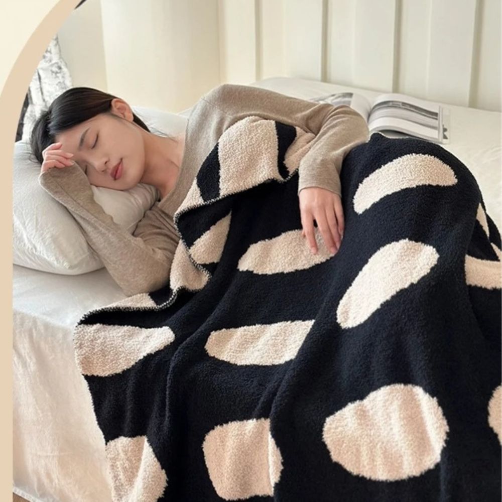 Reversible Black and White Polka Dot Fleece Blanket