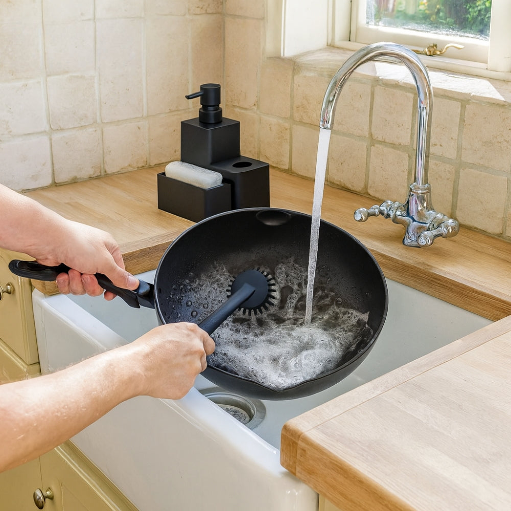 Matte Black Soap Dispenser with Wooden Accents