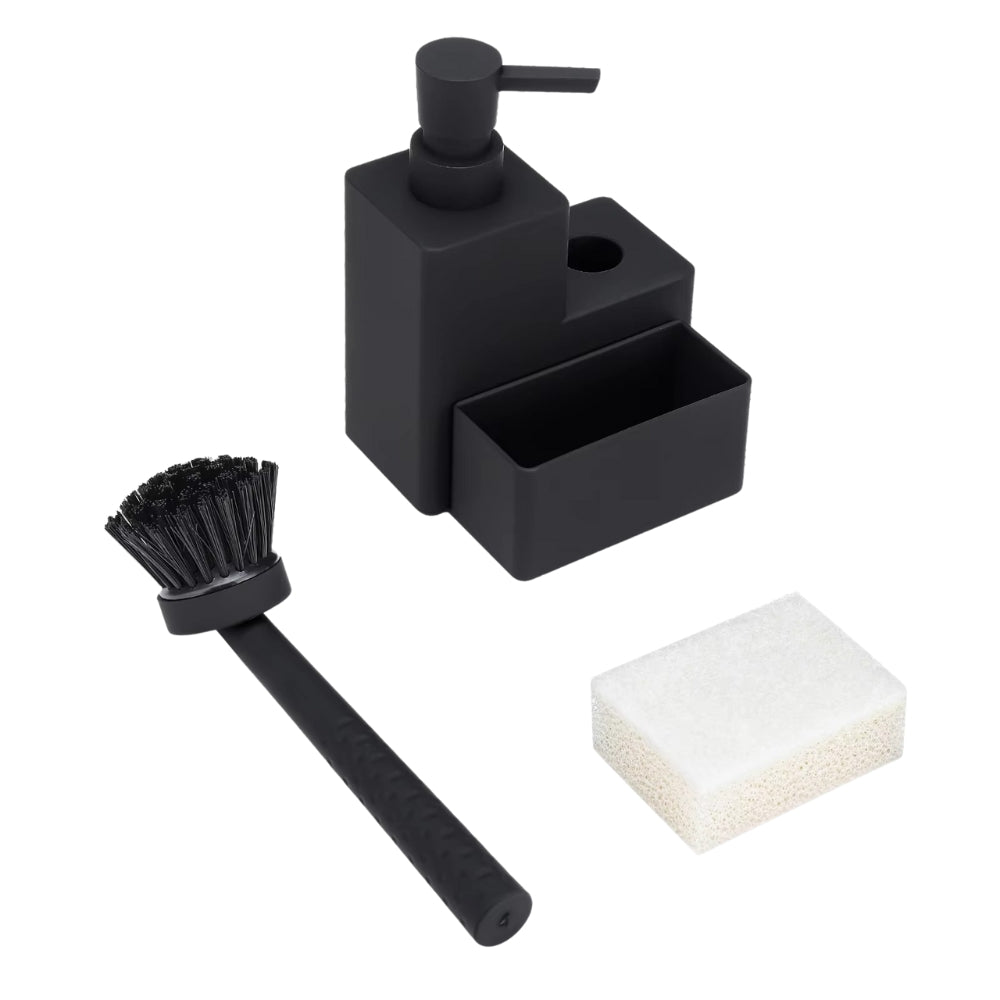 Matte Black Soap Dispenser with Wooden Accents