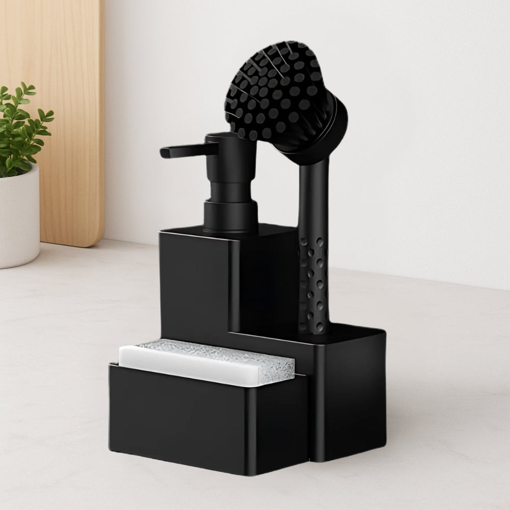 Matte Black Soap Dispenser with Wooden Accents