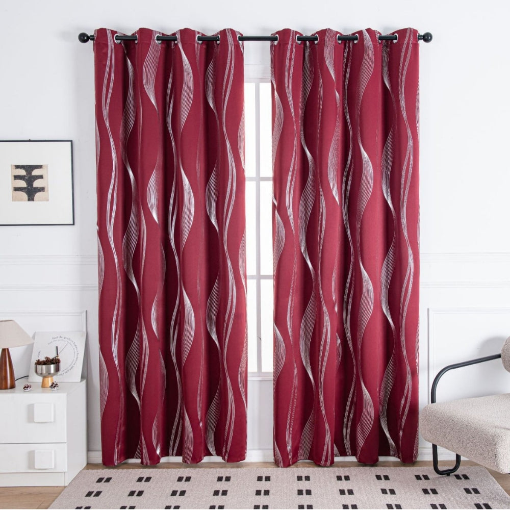 Wave Pattern Blackout Curtain Panel in Black Microfiber