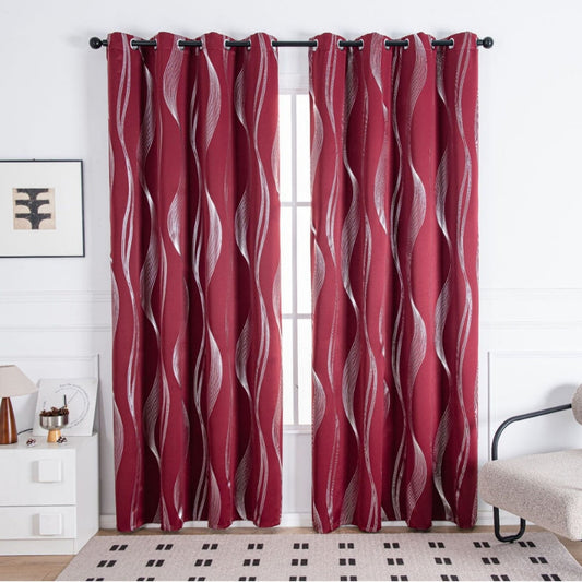 Wave Pattern Blackout Curtain Panel in Black Microfiber
