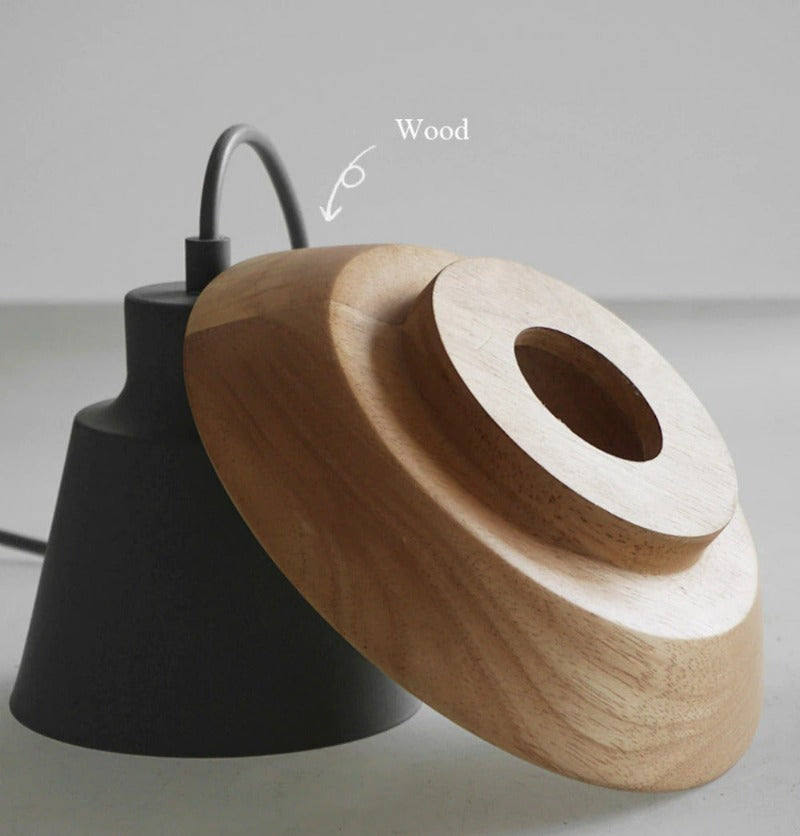 Modern Nordic Wooden Pendant Light with Aluminum Shade