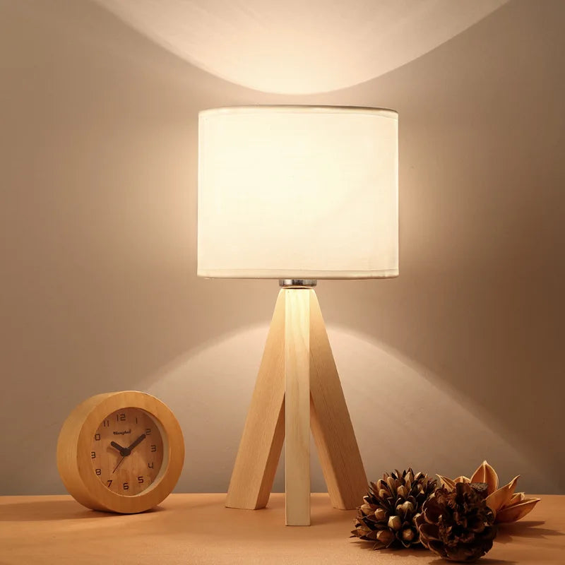 Wood Opaline Modern Wooden Tripod Table Lamp
