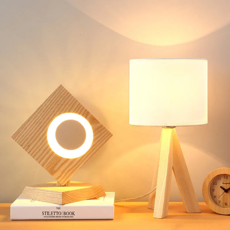 Wood Opaline Modern Wooden Tripod Table Lamp